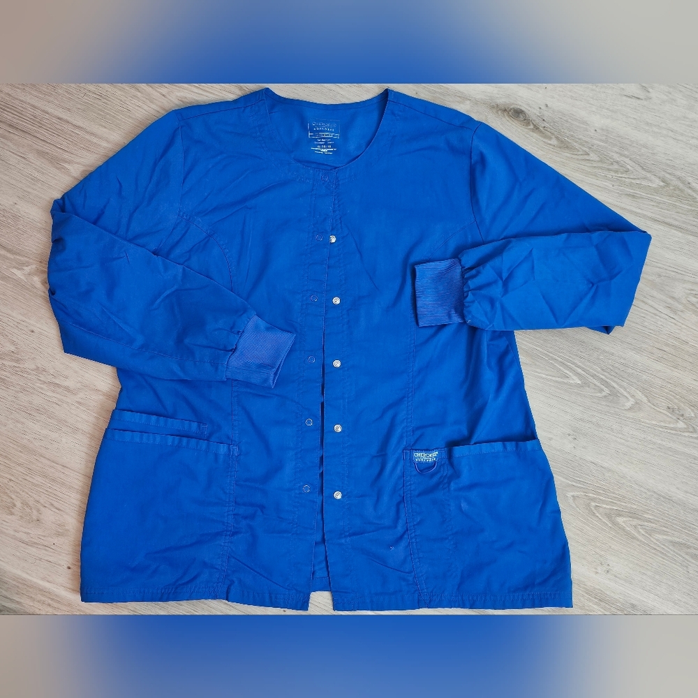 Cherokee Royal Blue Snap-Front Scrub Top